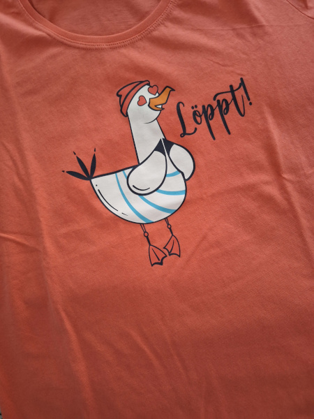 korrallenfarbenes T-Shirt mit Möwe